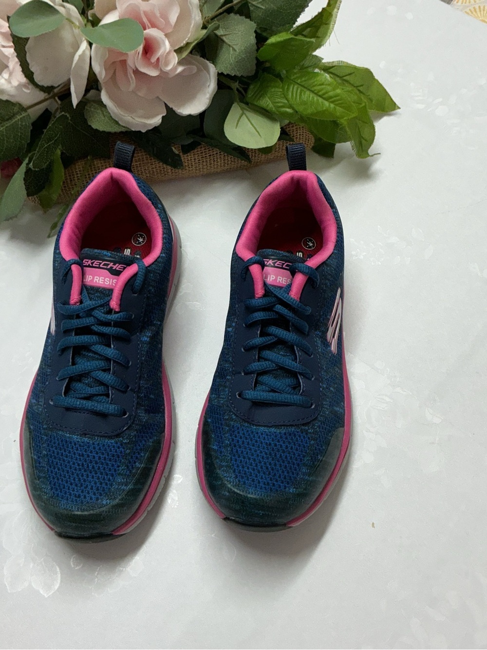 Skechers Navy and Pink Lace-Up Athletic Sneakers